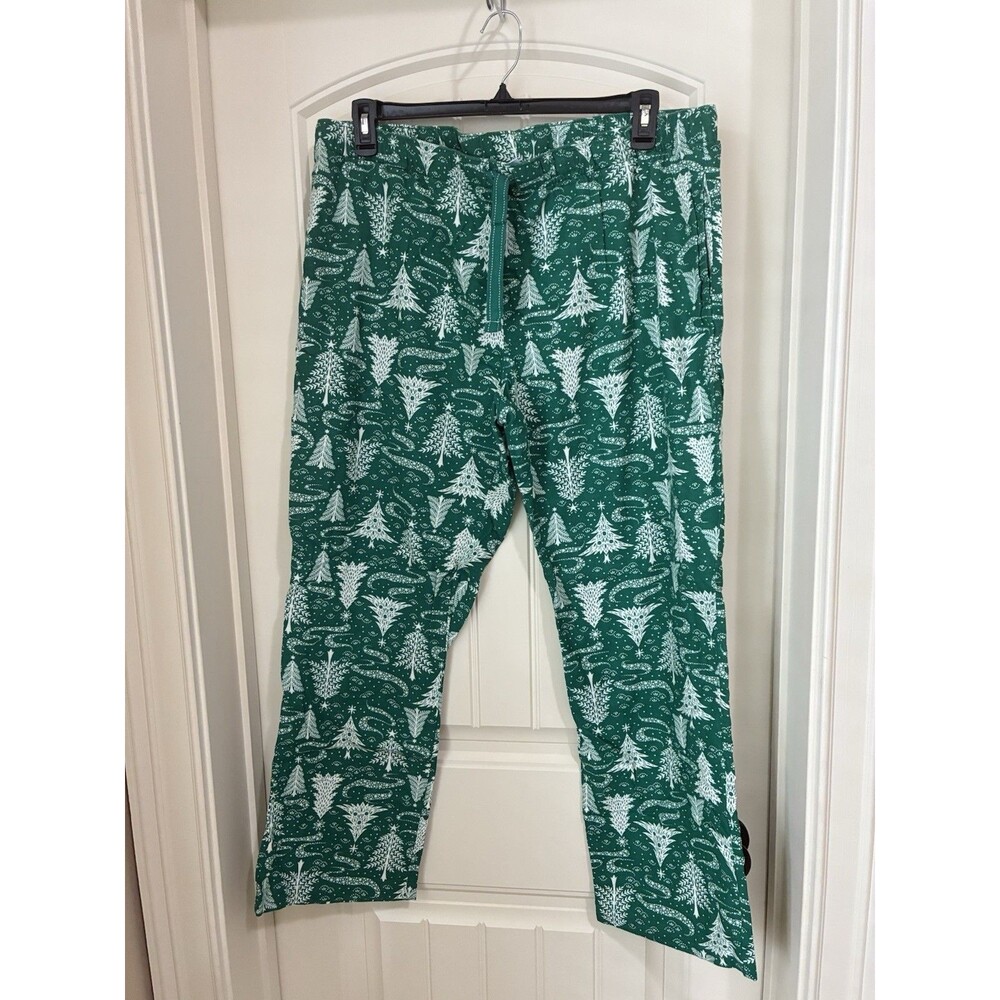 Womens  XL OLD NAVY Green Christmas Trees DRAWSTRING FLANNEL PAJAMA PANTS